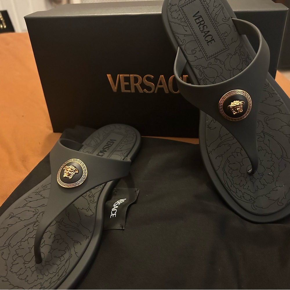 Versace Black Sandals with Elegant Metal Accents